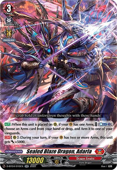 Sealed Blaze Dragon, Adarla — D-BT04/016EN — RR — English