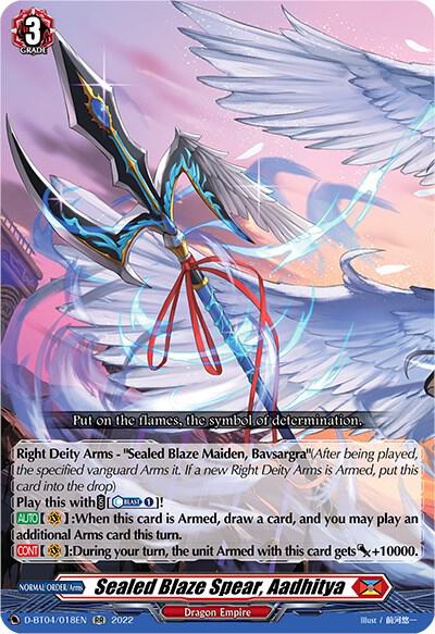Sealed Blaze Spear, Aadhitya — D-BT04/018EN — RR — English