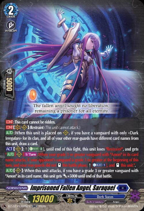 Imprisoned Fallen Angel, Saraqael — DZ-BT15/025EN — RR — English